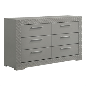 Pemberly Row Solid Hardwood 6-drawer Dresser Cabinet in Grey High Gloss