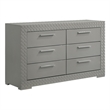 Pemberly Row Solid Hardwood 6-drawer Dresser Cabinet in Grey High Gloss