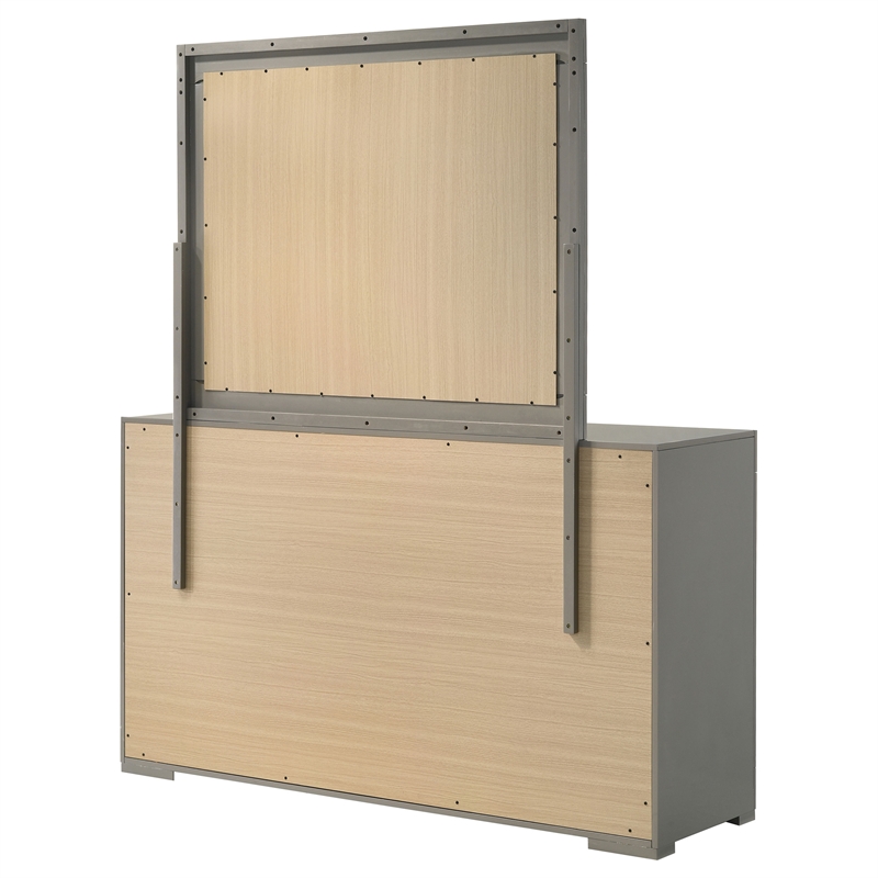 Pemberly Row 6-drawer Dresser and Mirror Set in Grey High Gloss