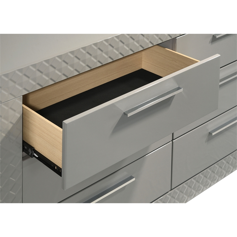 Pemberly Row 6-drawer Dresser and Mirror Set in Grey High Gloss