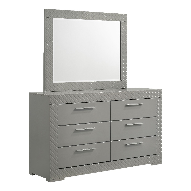 Pemberly Row 6-drawer Dresser and Mirror Set in Grey High Gloss