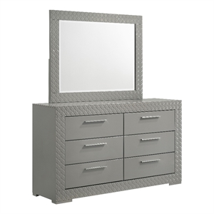 Pemberly Row 6-drawer Dresser and Mirror Set in Grey High Gloss