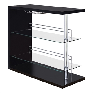 Pemberly Row Rectangular Home Wine Bar Table in Black High Gloss