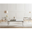 Pemberly Row Square Glass Top End Side Table in White and Chrome