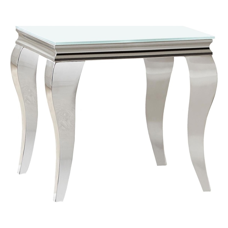 Pemberly Row Square Glass Top End Side Table in White and Chrome