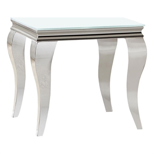Pemberly Row Square Glass Top End Side Table in White and Chrome
