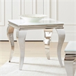 Pemberly Row Square Glass Top End Side Table in White and Chrome