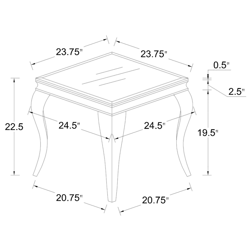 Pemberly Row Square Glass Top End Side Table in White and Chrome