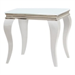 Pemberly Row Square Glass Top End Side Table in White and Chrome