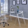 Pemberly Row 59-inch Tempered Glass Top Acrylic Writing Desk in Clear