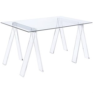 Pemberly Row 59-inch Tempered Glass Top Acrylic Writing Desk in Clear