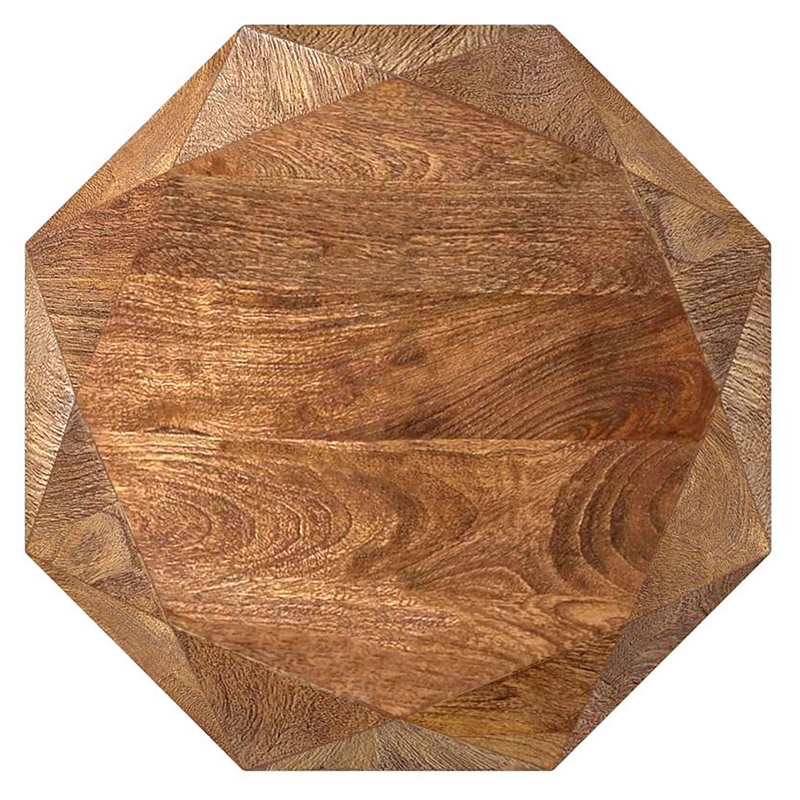 Pemberly Row Octagonal Solid Mango Wood Side Table in Natural Brown