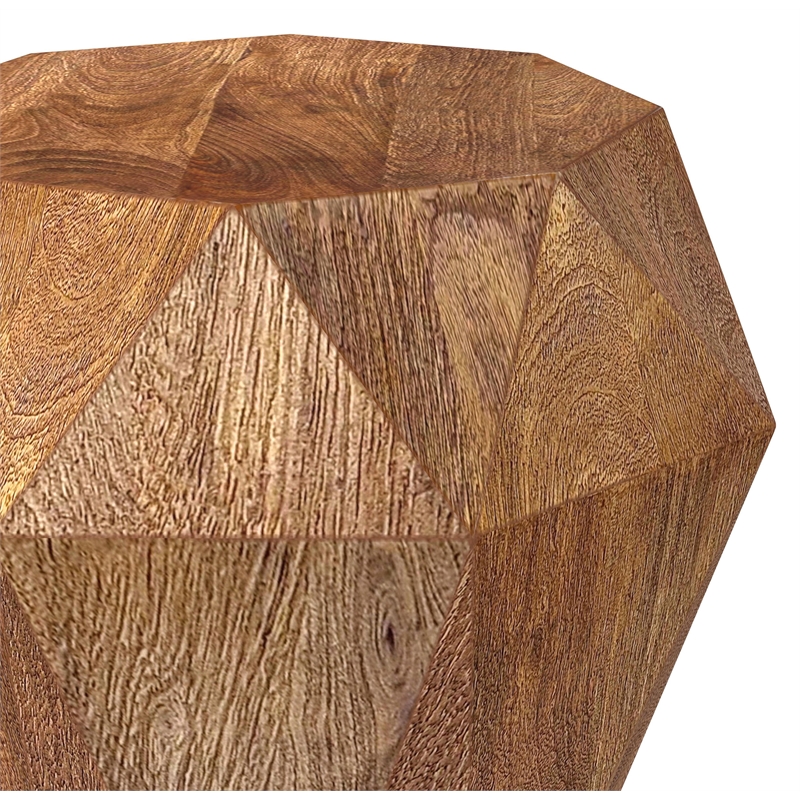 Pemberly Row Octagonal Solid Mango Wood Side Table in Natural Brown