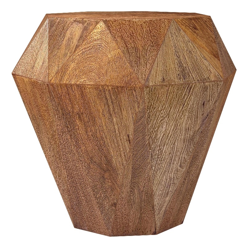 Pemberly Row Octagonal Solid Mango Wood Side Table in Natural Brown