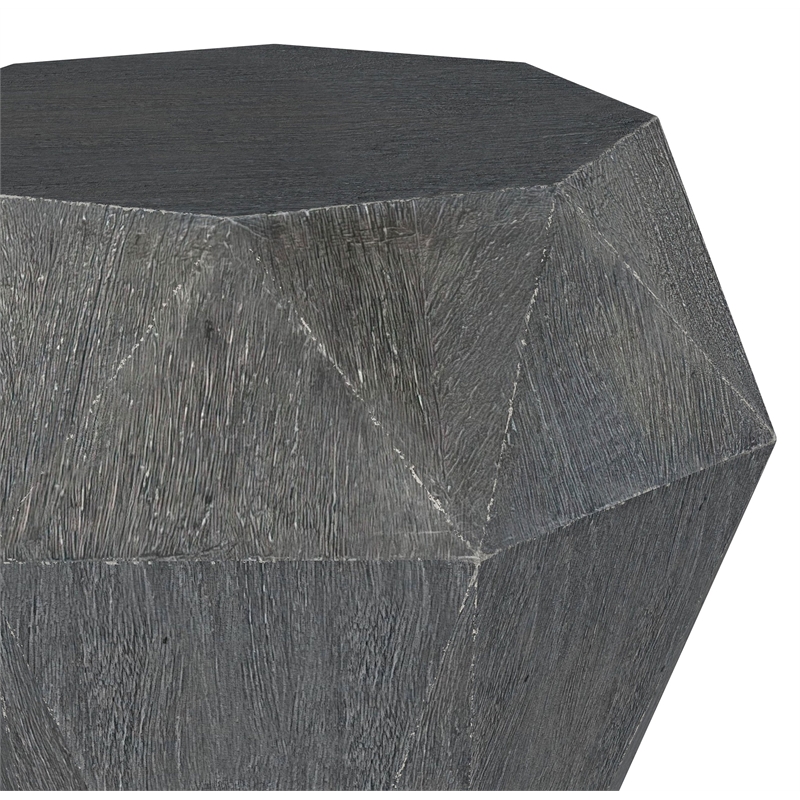 Pemberly Row Octagonal Faceted Solid Mango Wood Side Table in Grey