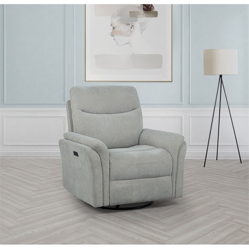 Pemberly Row Upholstered Fabric Power Swivel Glider Recliner in Ivory