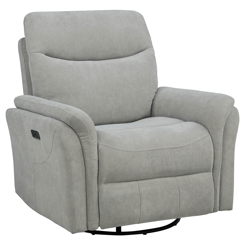 Pemberly Row Upholstered Fabric Power Swivel Glider Recliner in Ivory