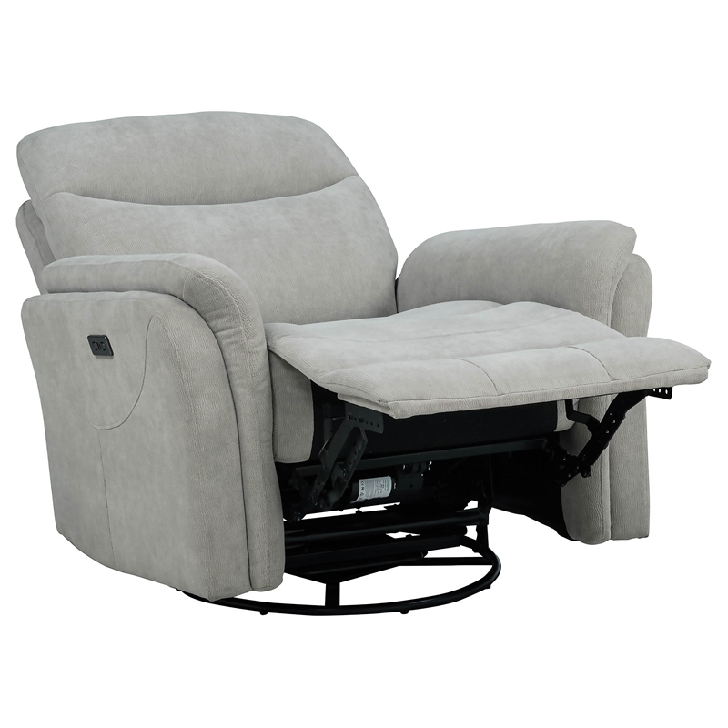 Pemberly Row Upholstered Fabric Power Swivel Glider Recliner in Ivory
