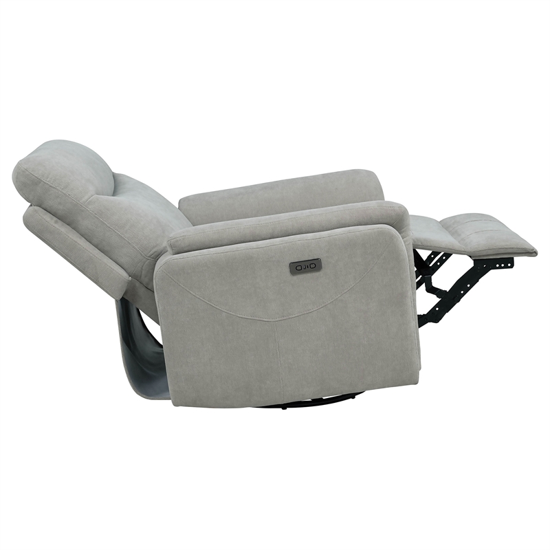 Pemberly Row Upholstered Fabric Power Swivel Glider Recliner in Ivory