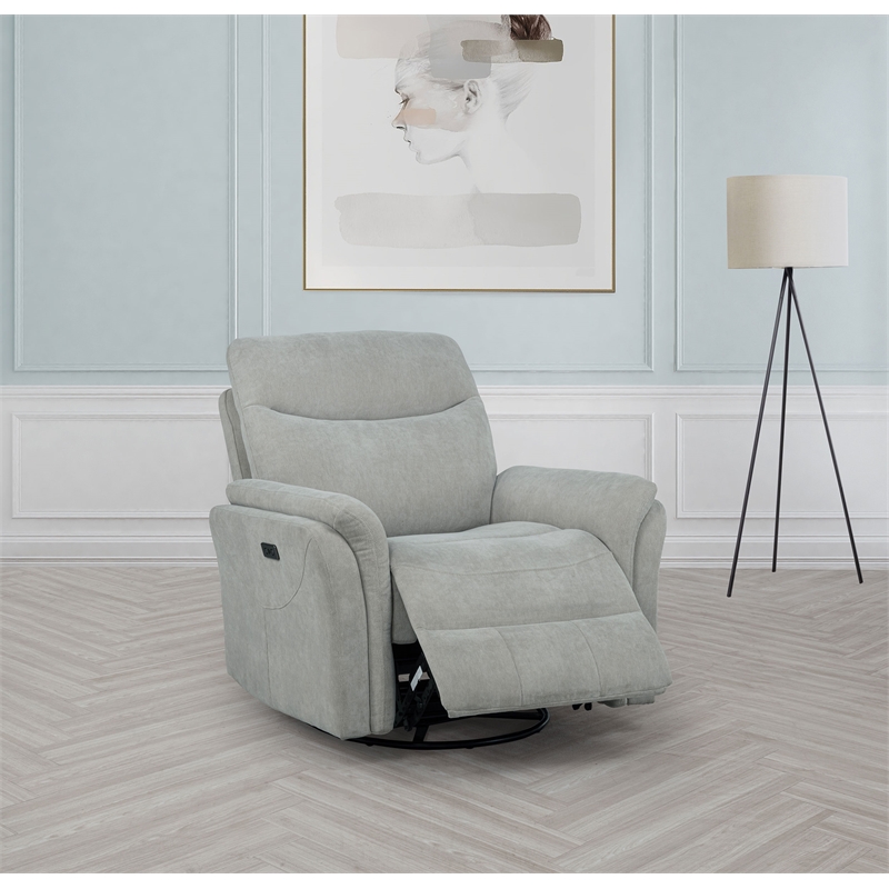 Pemberly Row Upholstered Fabric Power Swivel Glider Recliner in Ivory