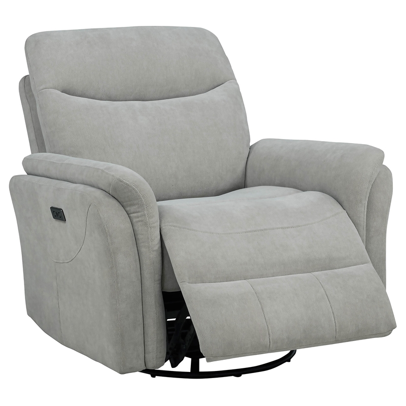 Pemberly Row Upholstered Fabric Power Swivel Glider Recliner in Ivory