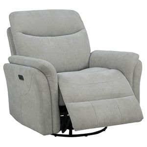 Pemberly Row Upholstered Fabric Power Swivel Glider Recliner in Ivory