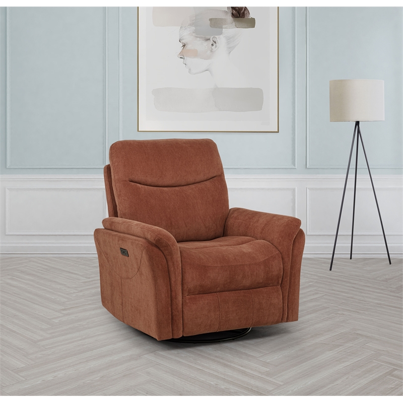 Pemberly Row Upholstered Fabric Power Swivel Glider Recliner in Rust