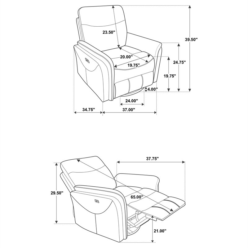 Pemberly Row Upholstered Fabric Power Swivel Glider Recliner in Rust