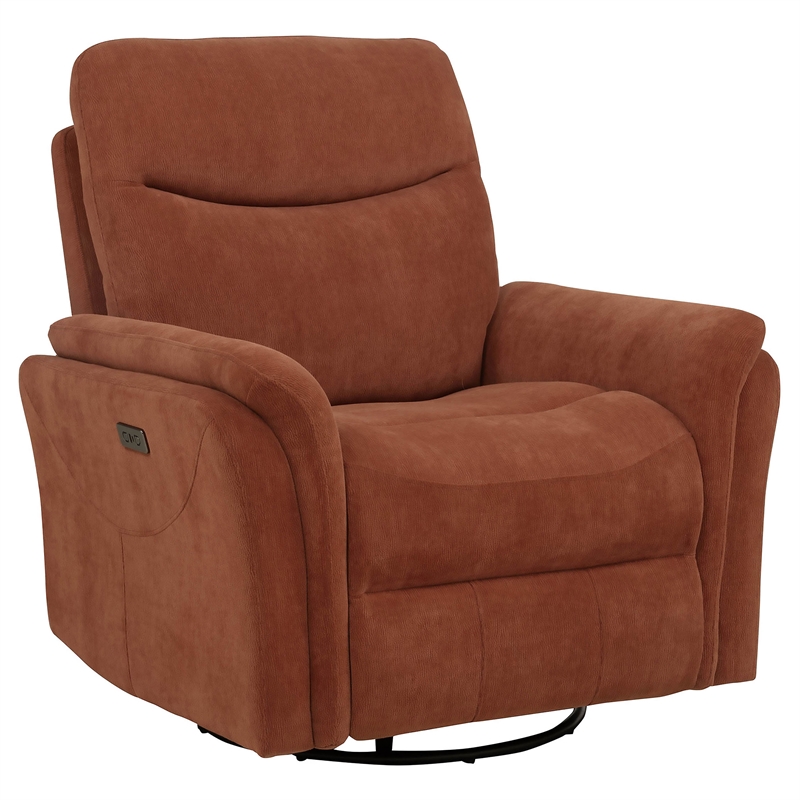 Pemberly Row Upholstered Fabric Power Swivel Glider Recliner in Rust