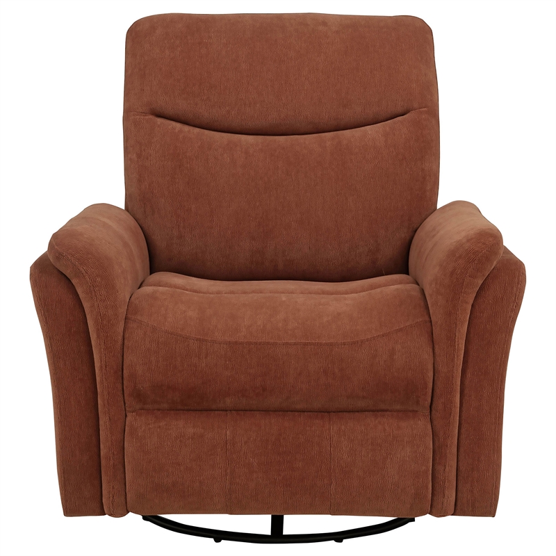 Pemberly Row Upholstered Fabric Power Swivel Glider Recliner in Rust