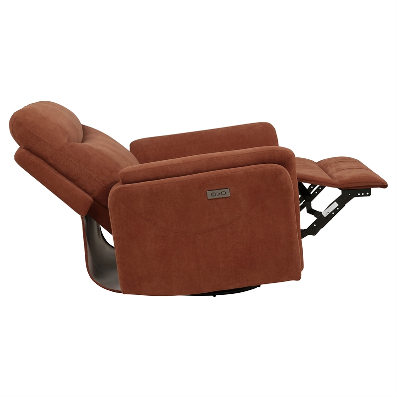 Pemberly Row Upholstered Fabric Power Swivel Glider Recliner in Rust
