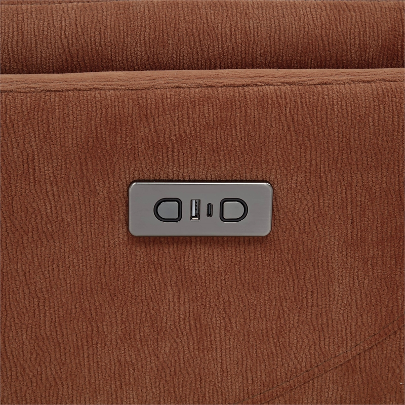 Pemberly Row Upholstered Fabric Power Swivel Glider Recliner in Rust