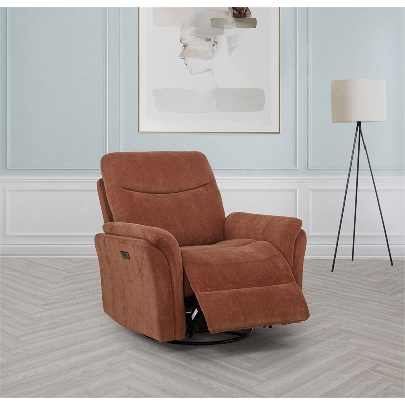 Pemberly Row Upholstered Fabric Power Swivel Glider Recliner in Rust