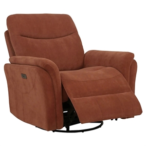 Pemberly Row Upholstered Fabric Power Swivel Glider Recliner in Rust