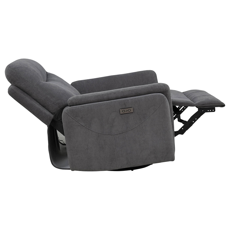 Pemberly Row Fabric Power Swivel Glider Recliner in Charcoal Gray