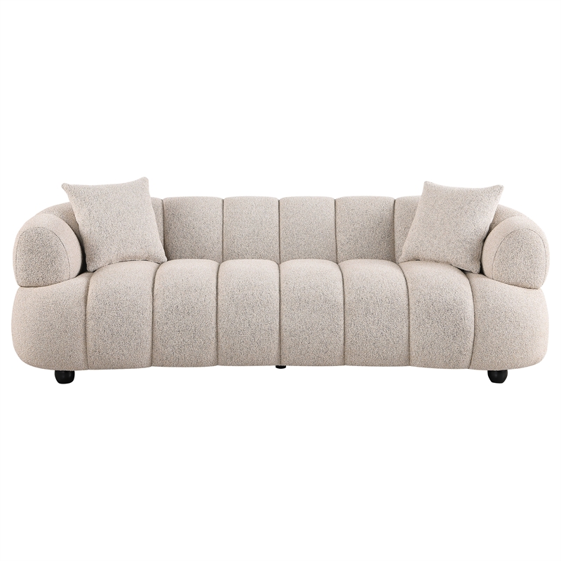 Pemberly Row Channel Tufted Woven Fabric Upholstered Sofa in Pebble