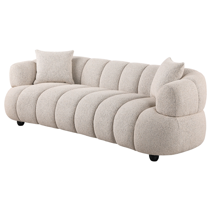 Pemberly Row Channel Tufted Woven Fabric Upholstered Sofa in Pebble