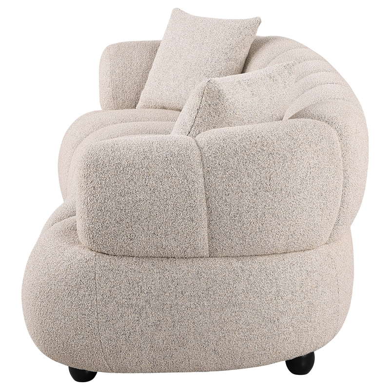 Pemberly Row Channel Tufted Woven Fabric Upholstered Sofa in Pebble