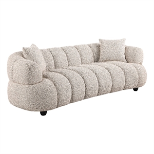 Pemberly Row Channel Tufted Woven Fabric Upholstered Sofa in Pebble