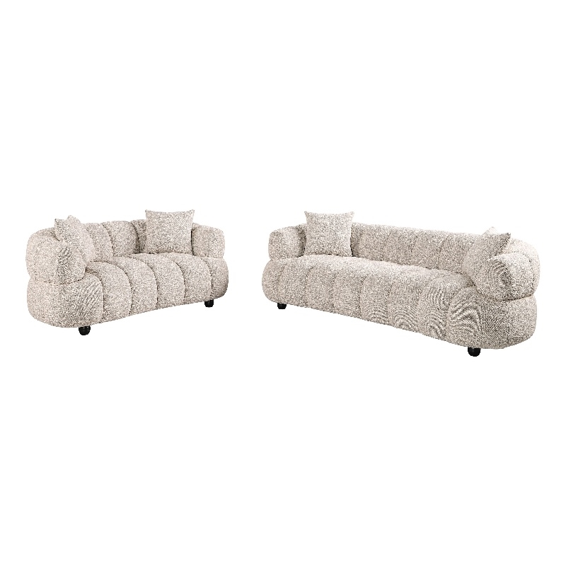 Pemberly Row 2-Piece Channel Tufted Woven Fabric Sofa Set in Pebble