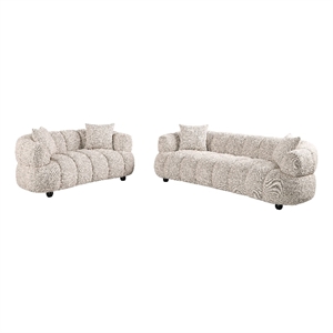 Pemberly Row 2-Piece Channel Tufted Woven Fabric Sofa Set in Pebble