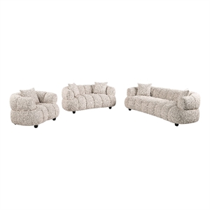 Pemberly Row 3-Piece Channel Tufted Woven Fabric Sofa Set in Pebble