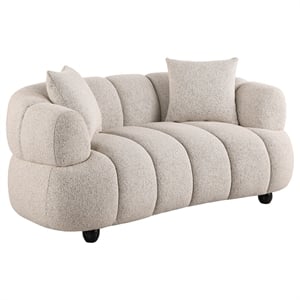 Pemberly Row Channel Tufted Woven Fabric Upholstered Loveseat in Pebble