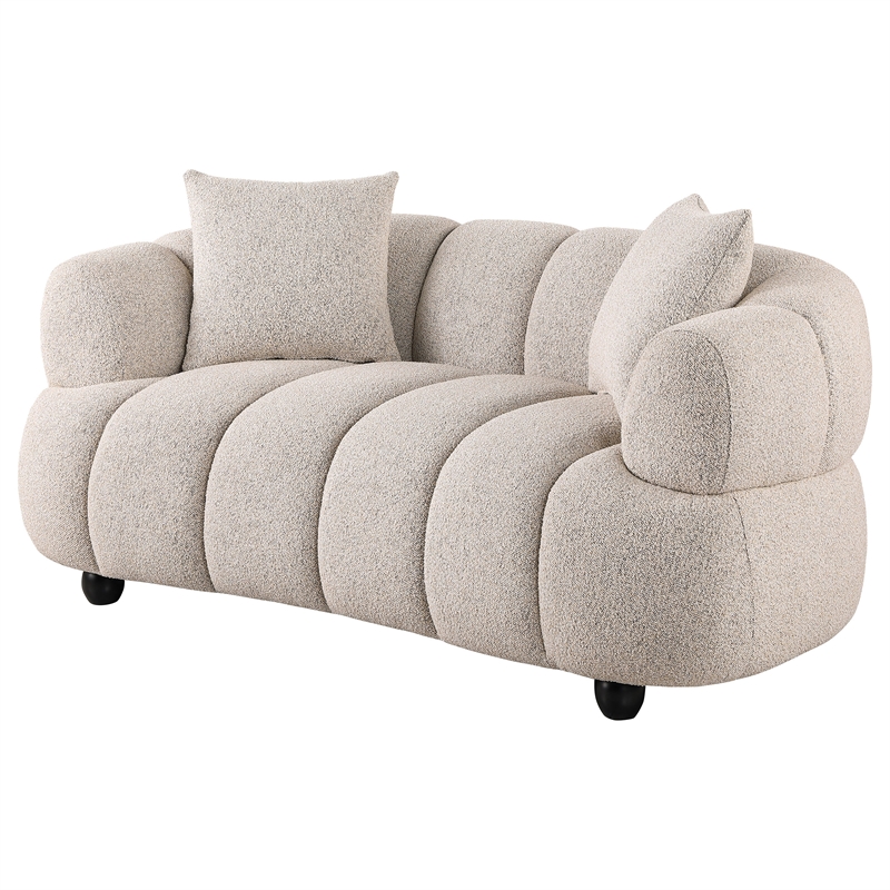 Pemberly Row Channel Tufted Woven Fabric Upholstered Loveseat in Pebble