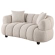 Pemberly Row Channel Tufted Woven Fabric Upholstered Loveseat in Pebble