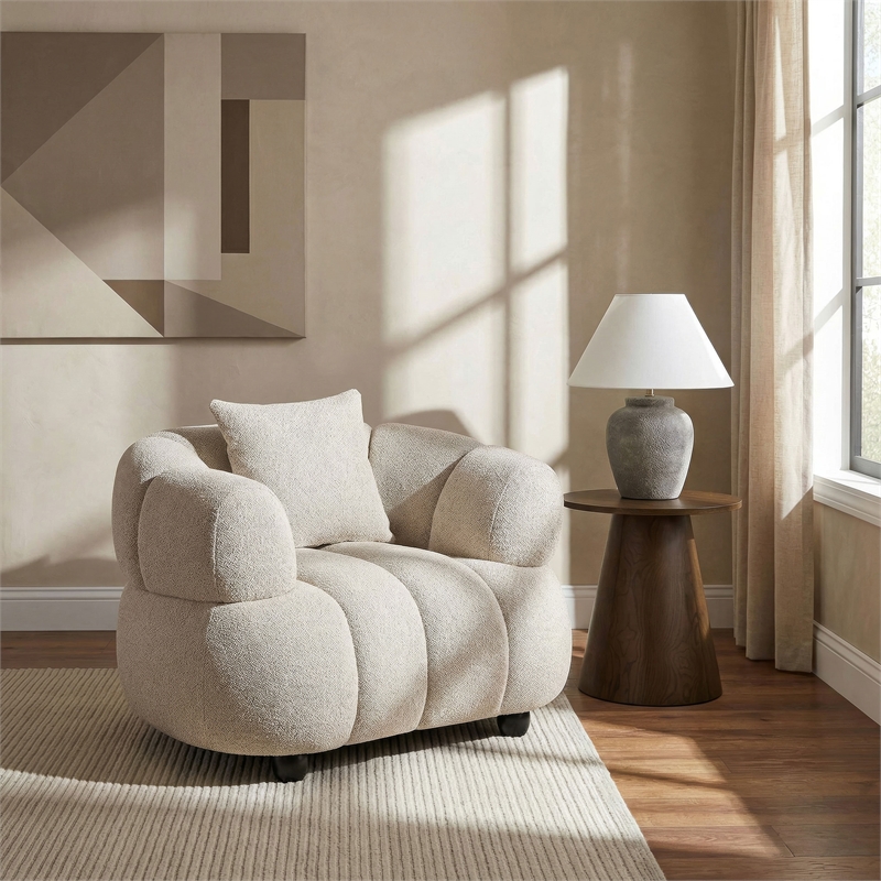 Pemberly Row Channel Tufted Upholstered Accent Chair in Pebble
