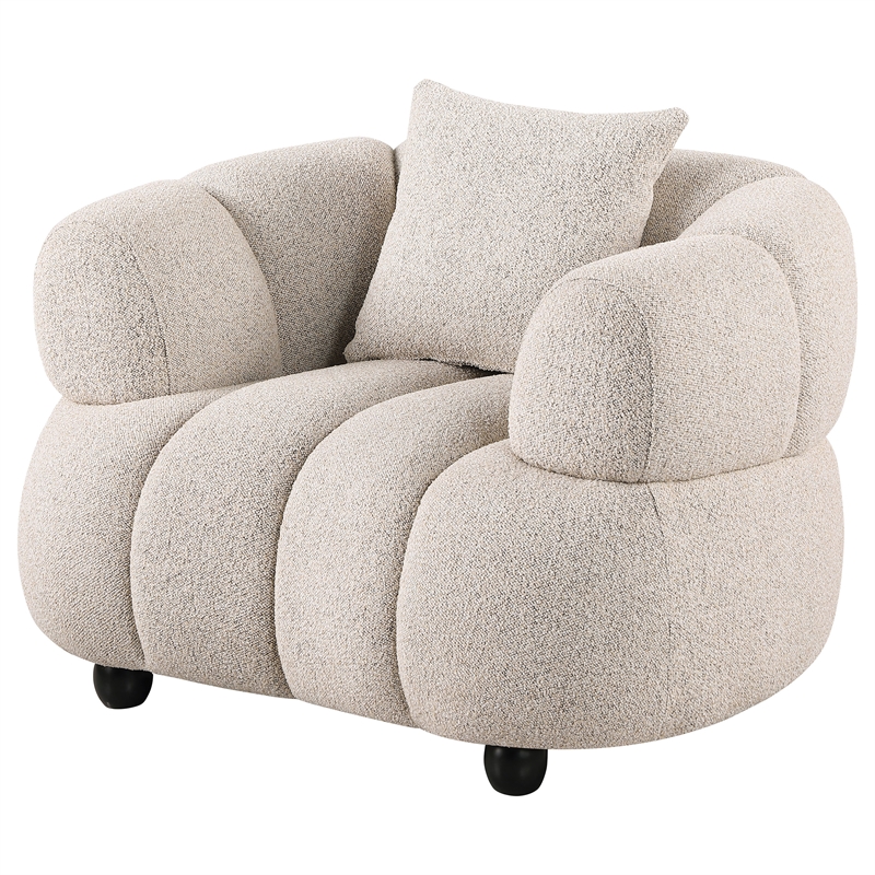 Pemberly Row Channel Tufted Upholstered Accent Chair in Pebble