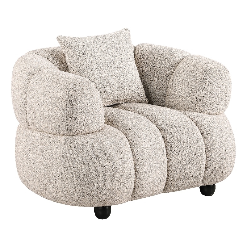 Pemberly Row Channel Tufted Upholstered Accent Chair in Pebble