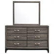 Pemberly Row 6-Drawer Transitional Wood Dresser and Mirror in Gray Oak
