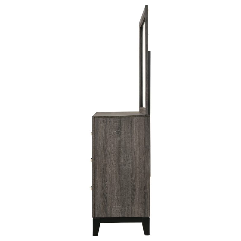 Pemberly Row 6-Drawer Transitional Wood Dresser and Mirror in Gray Oak